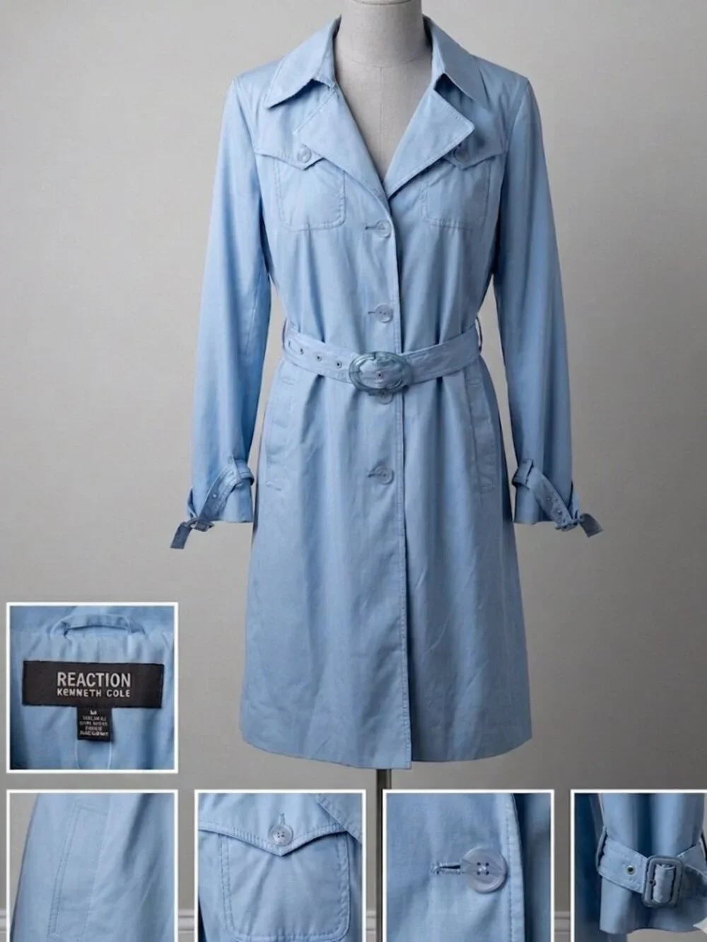 Kenneth Cole Reaction Periwinkle Blue Trench Coat L